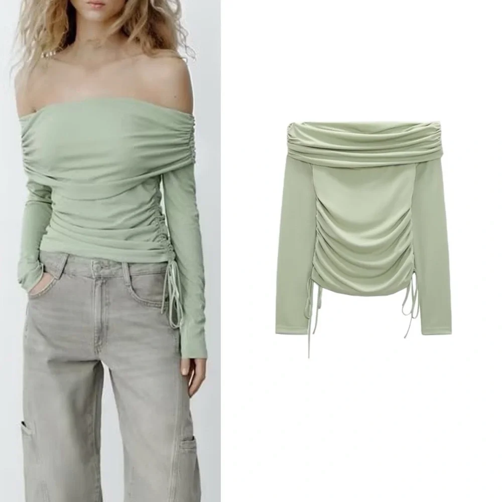 Zara pale green off shoulder blouse